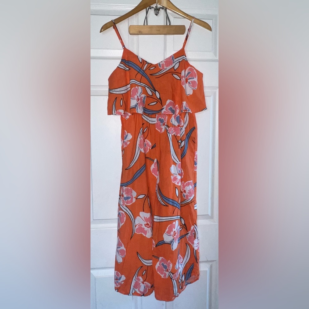 Cotton on Orange Floral Cropped Jumpsuit with Ruffle Top Size Small EUC